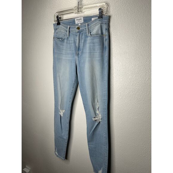 Frame Light Blue Wash Distressed Le High Skinny in Rush Jeans 28 - Picture 5 of 16